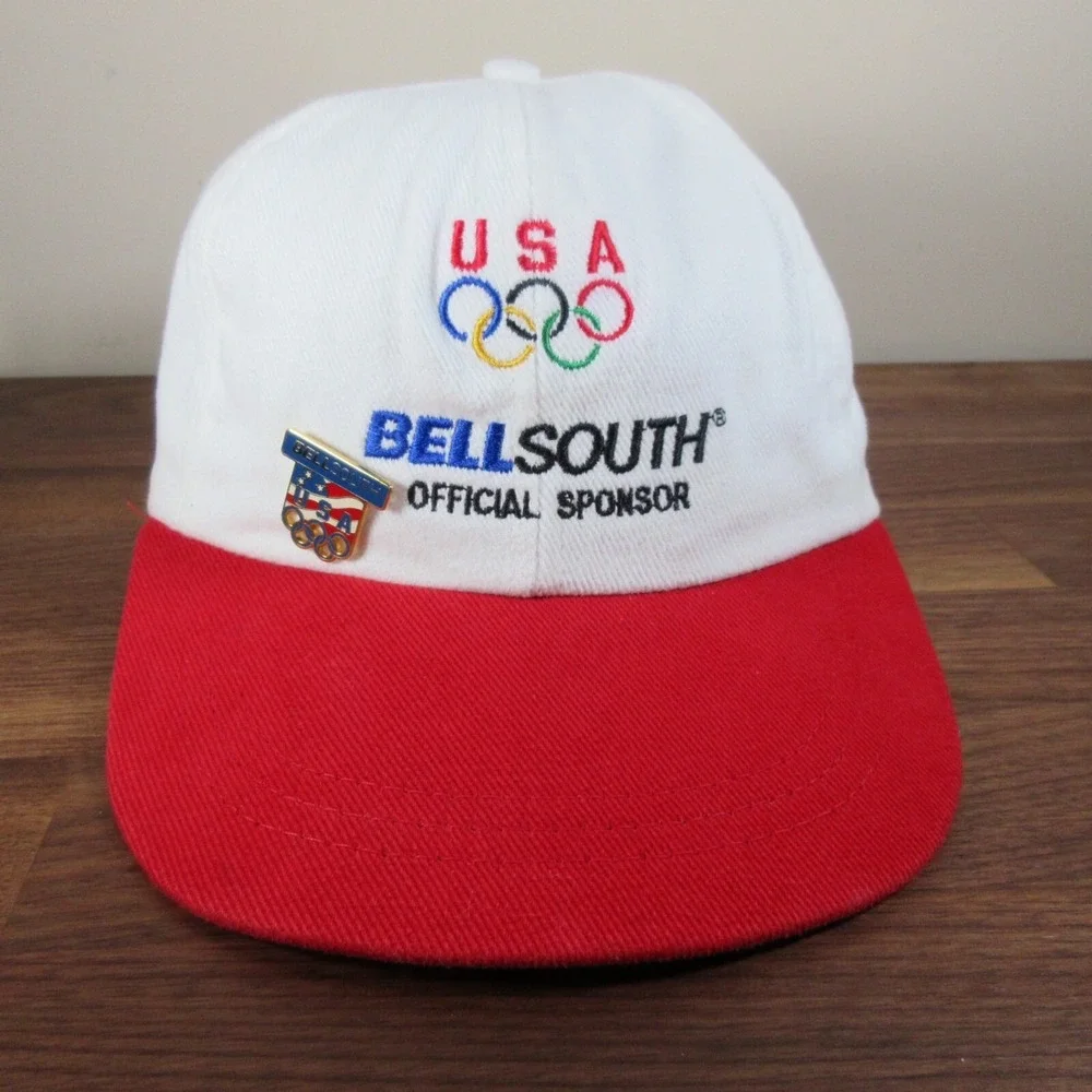 Vintage US Olympics Hat 1996 Atlanta Strap Back Made In USA Bell South With Pin‎